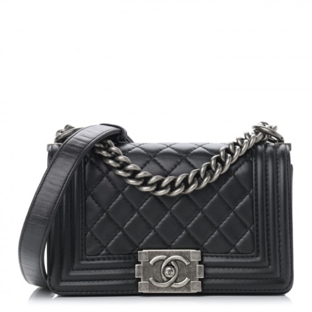 Chanel Small Quilted Boy Bag in Black Calfskin Leather [Authentic]